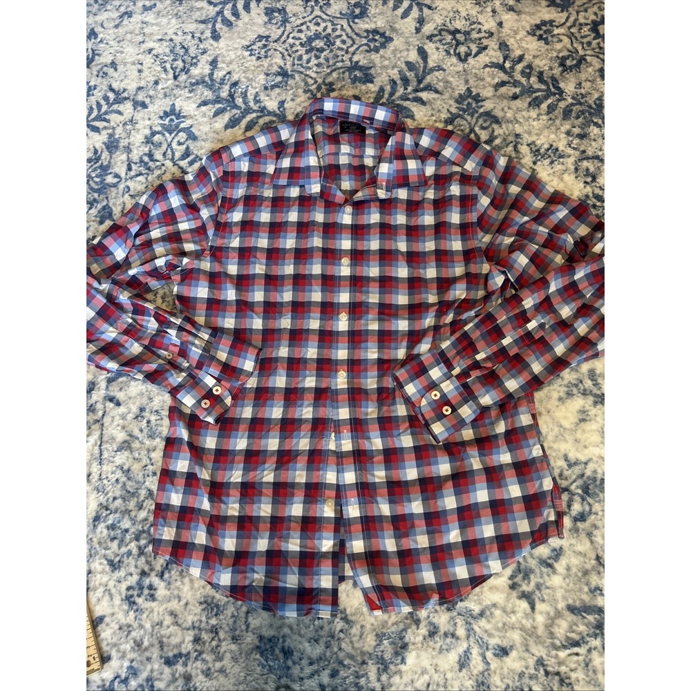 UNTUCKit Plaid Long Sleeve Shirt Button Front Men's Large Tall Slim Madras Plaid
